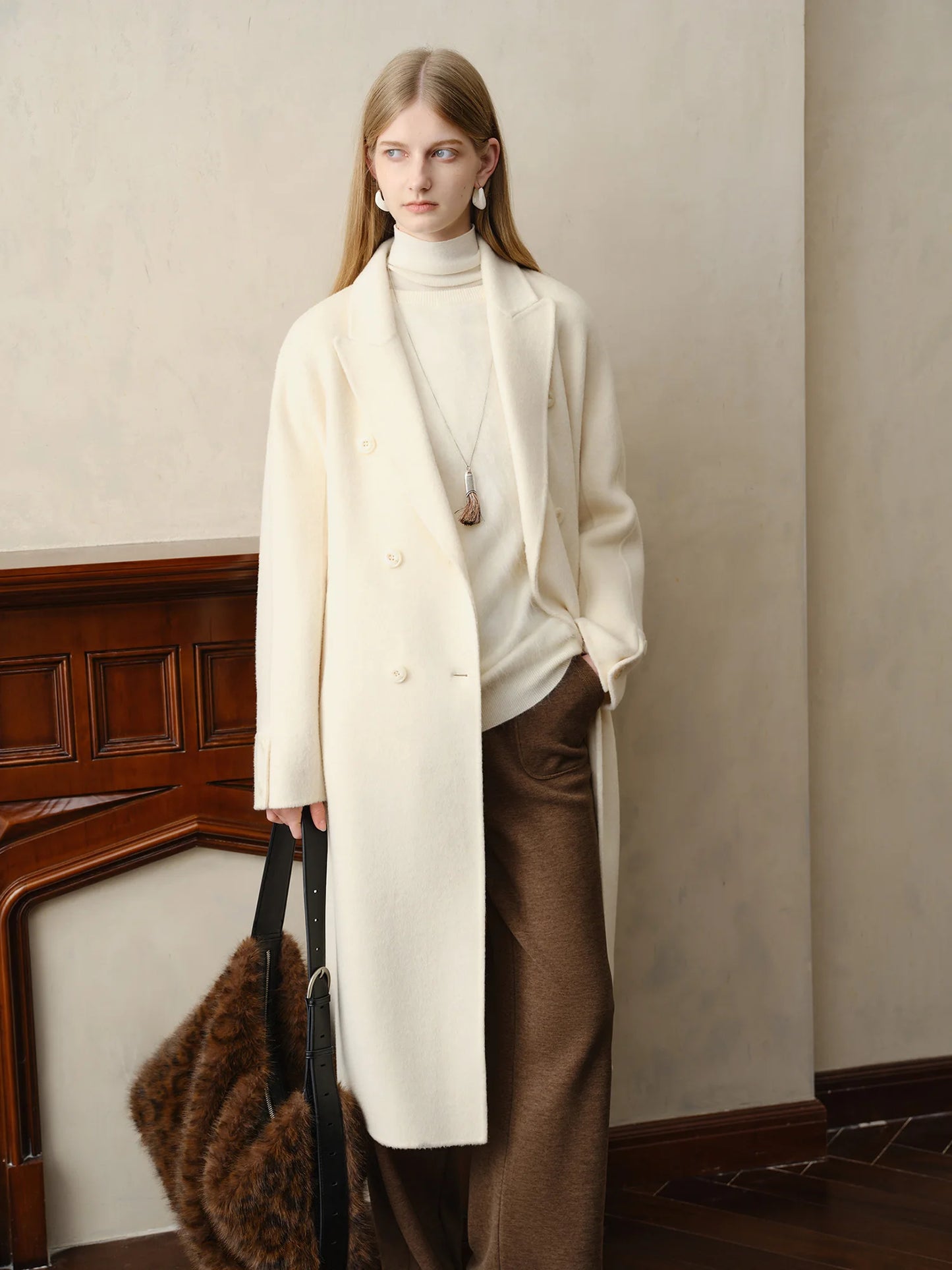 White Knee Length Wool Coat