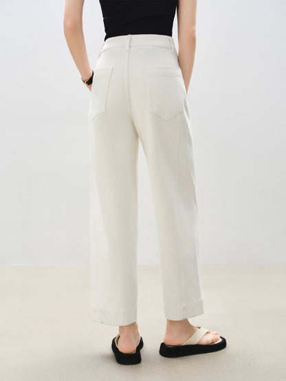 White Curved Hem Barrel Jeans