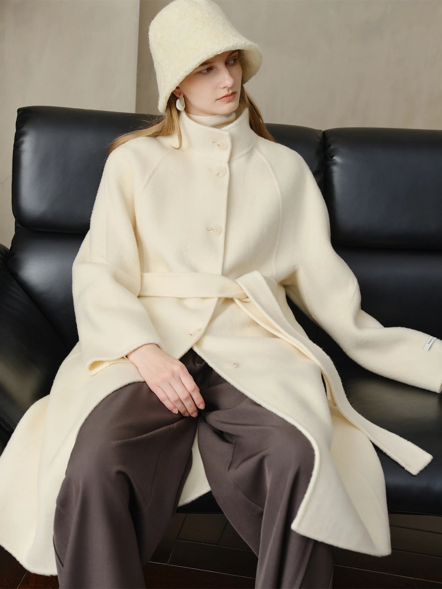 White Belted Wool Coat