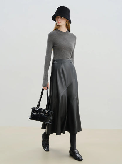Black Diagonal Faux Leather Skirt