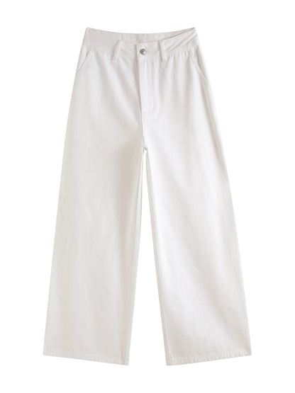 Beige Cropped Straight Jeans
