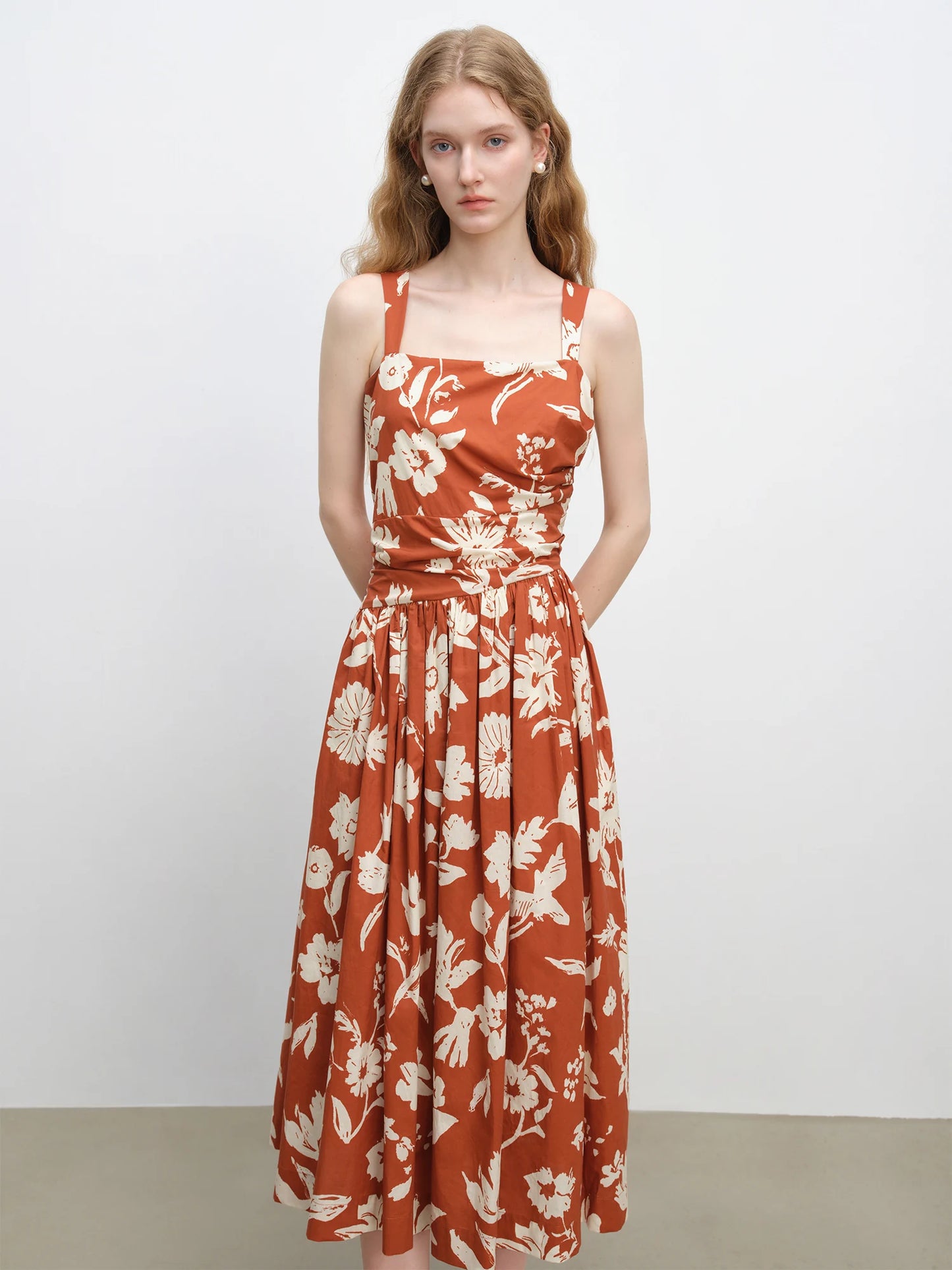 Orange Floral Strappy Dress