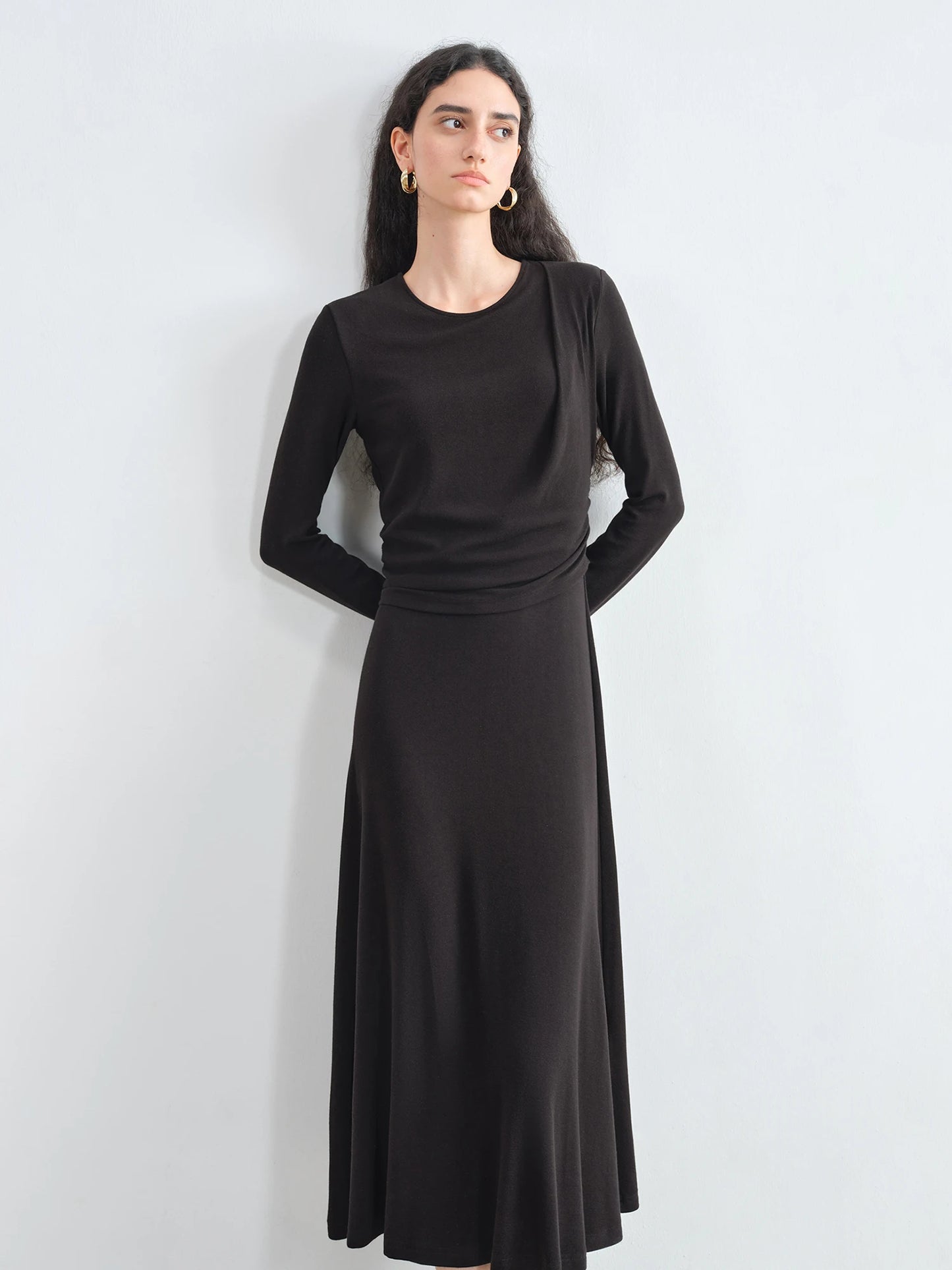 Brown Layered Long Sleeve Dress