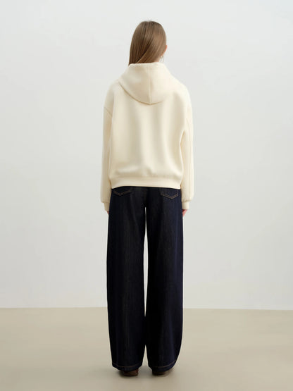 Ivory Lace Trim Drawstring Hoodie