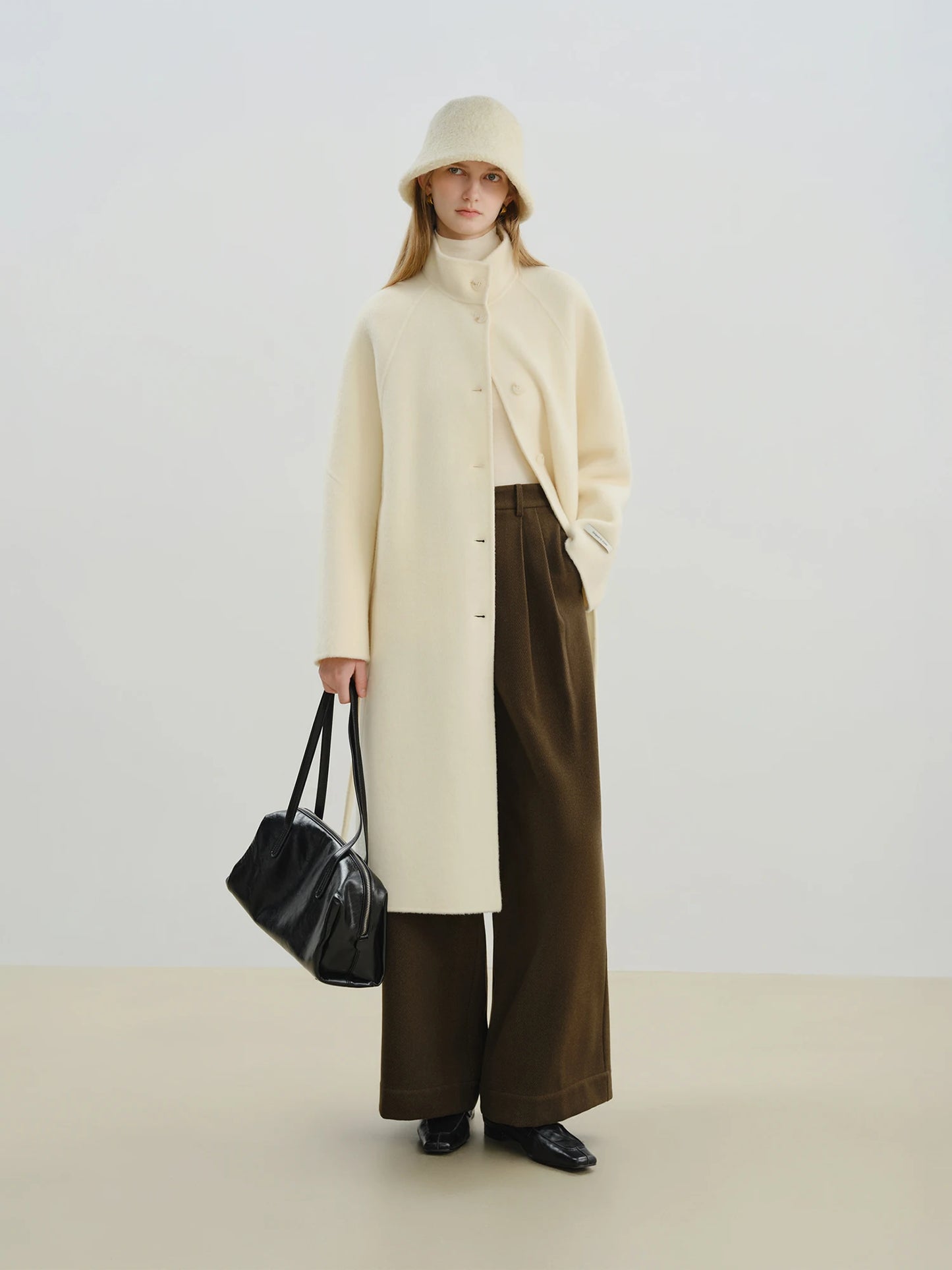 White Belted Wool Coat
