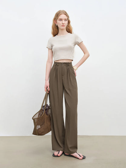 Natural Linen Pleated Wide Pants