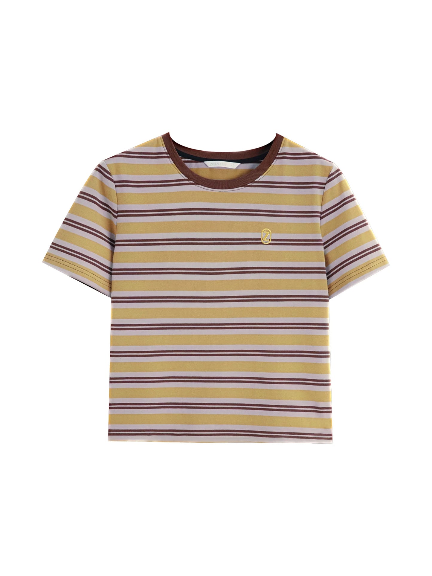 Brown Blue Striped Crew Neck Tee