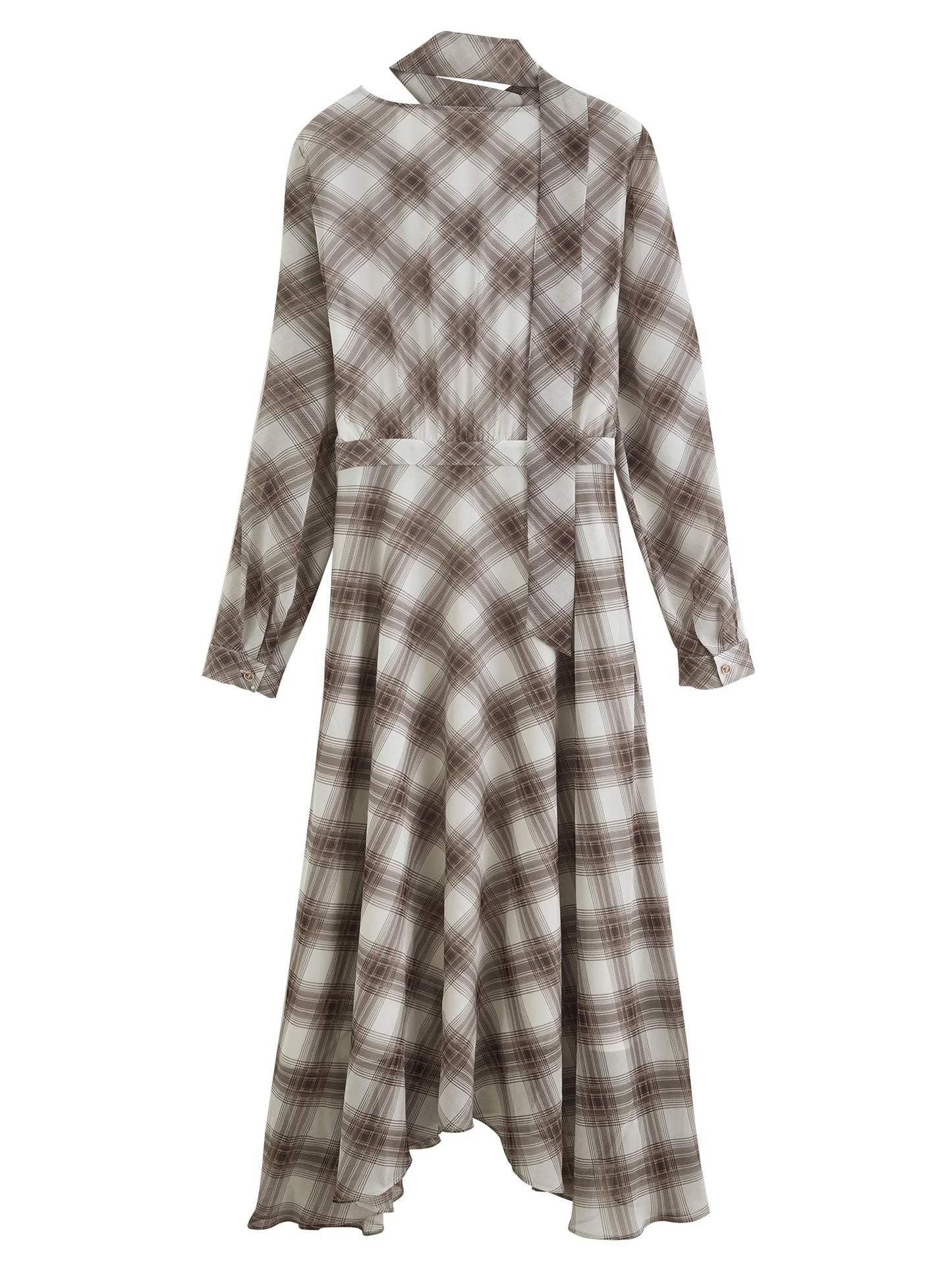 Plaid Ruffle Neck Midi Dress