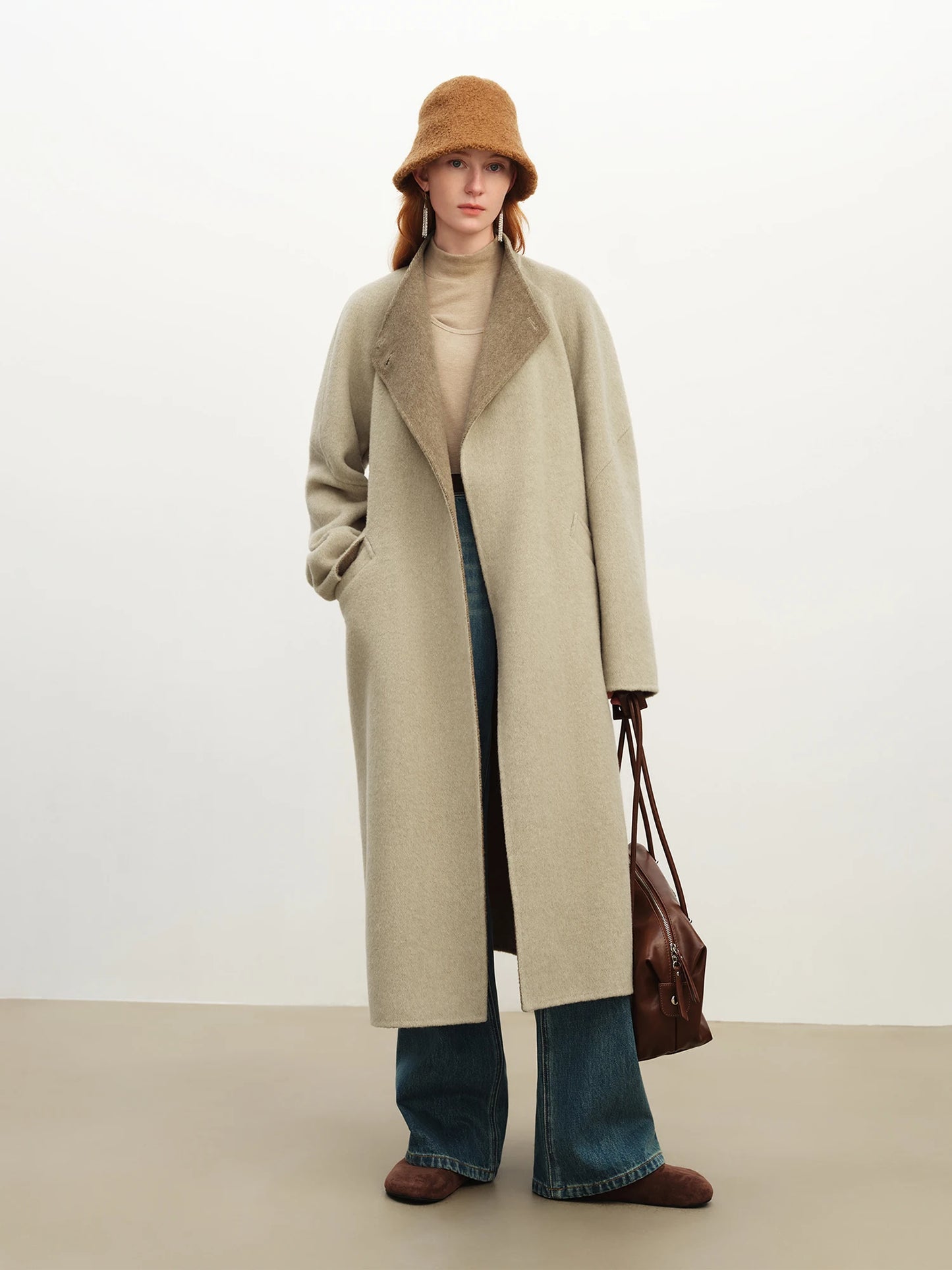 Contrast Collar Wool Coat