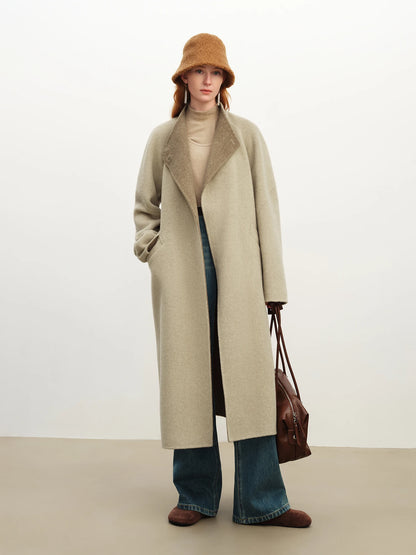Contrast Collar Wool Coat