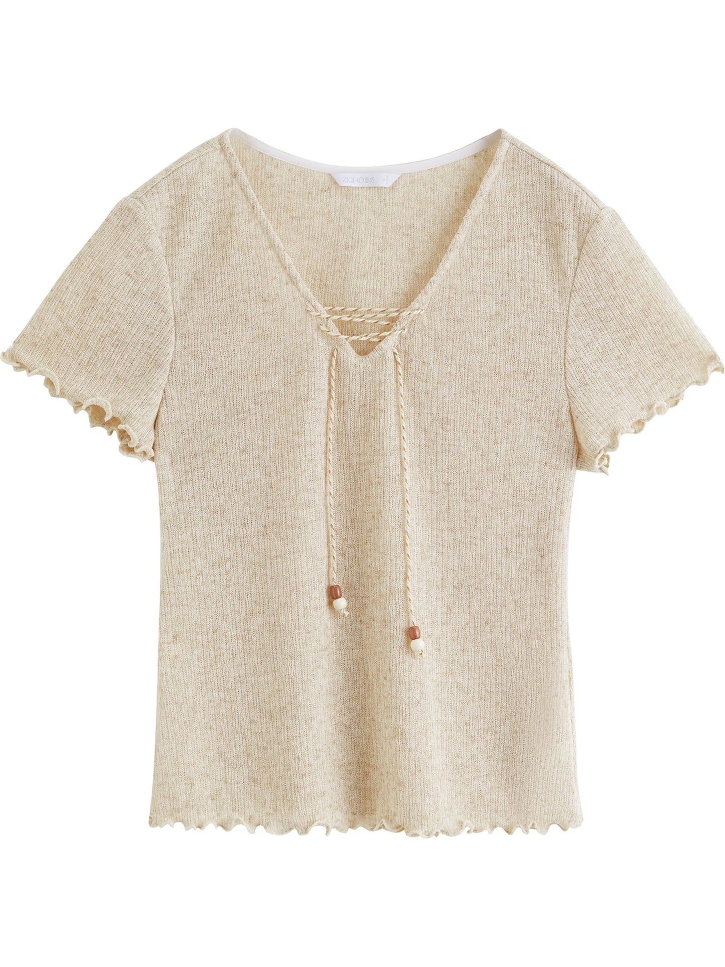 Oatmeal Lace Up Knit Top