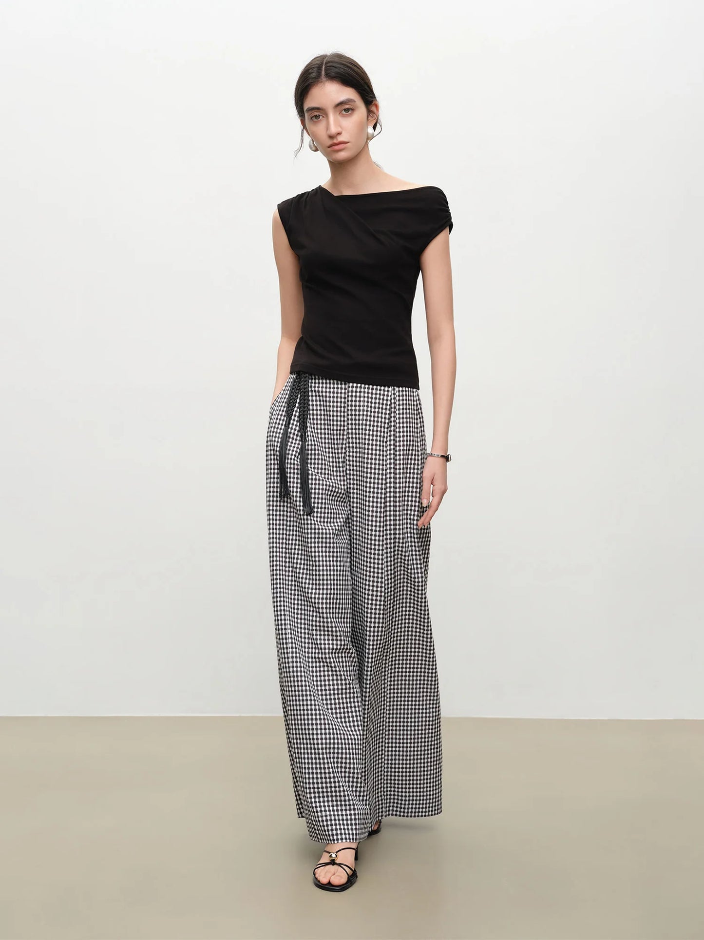 Oatmeal Pleated Wide Leg Trousers