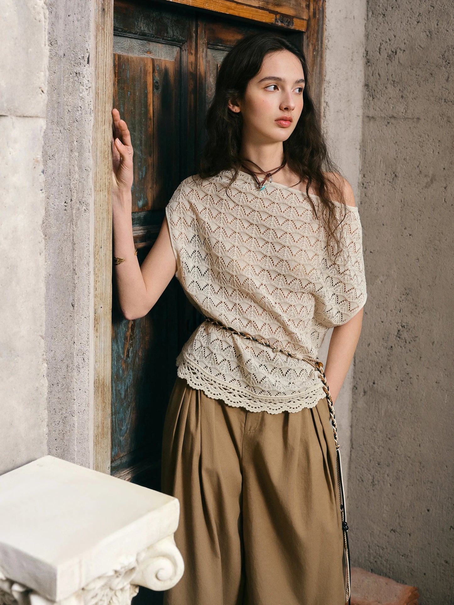 Ivory Open Knit Sleeveless Top