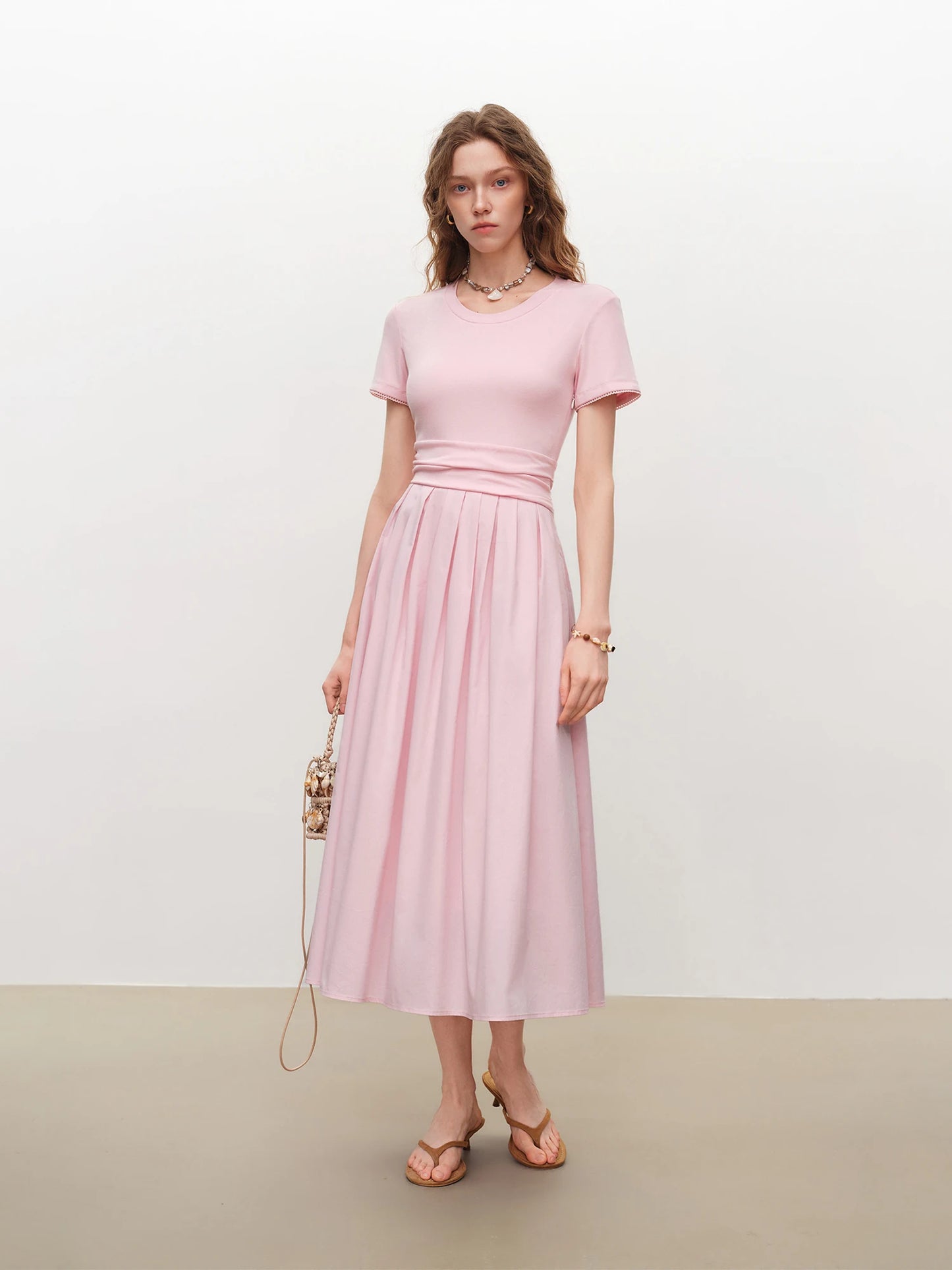 Black Paneled A-Line Midi Dress