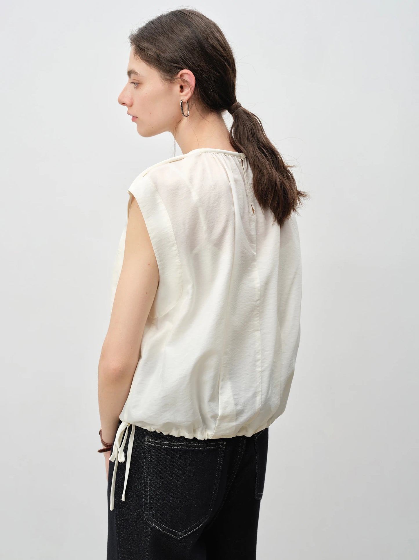 Lavender Gathered Neck Sleeveless Blouse