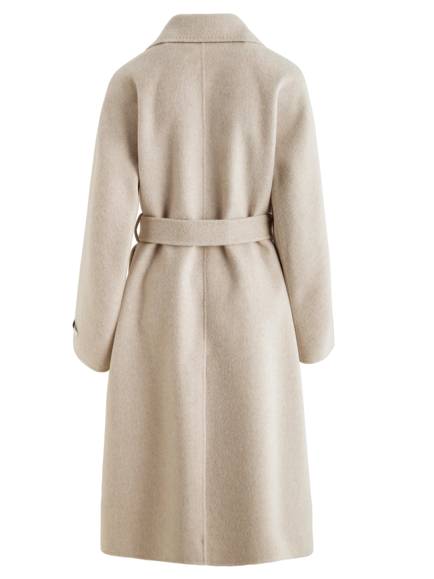 Ivory Belted Lapel Wool Coat