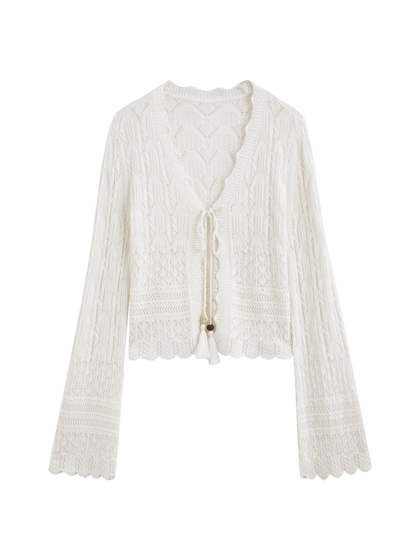 Ivory Pointelle Tie Front Cardigan