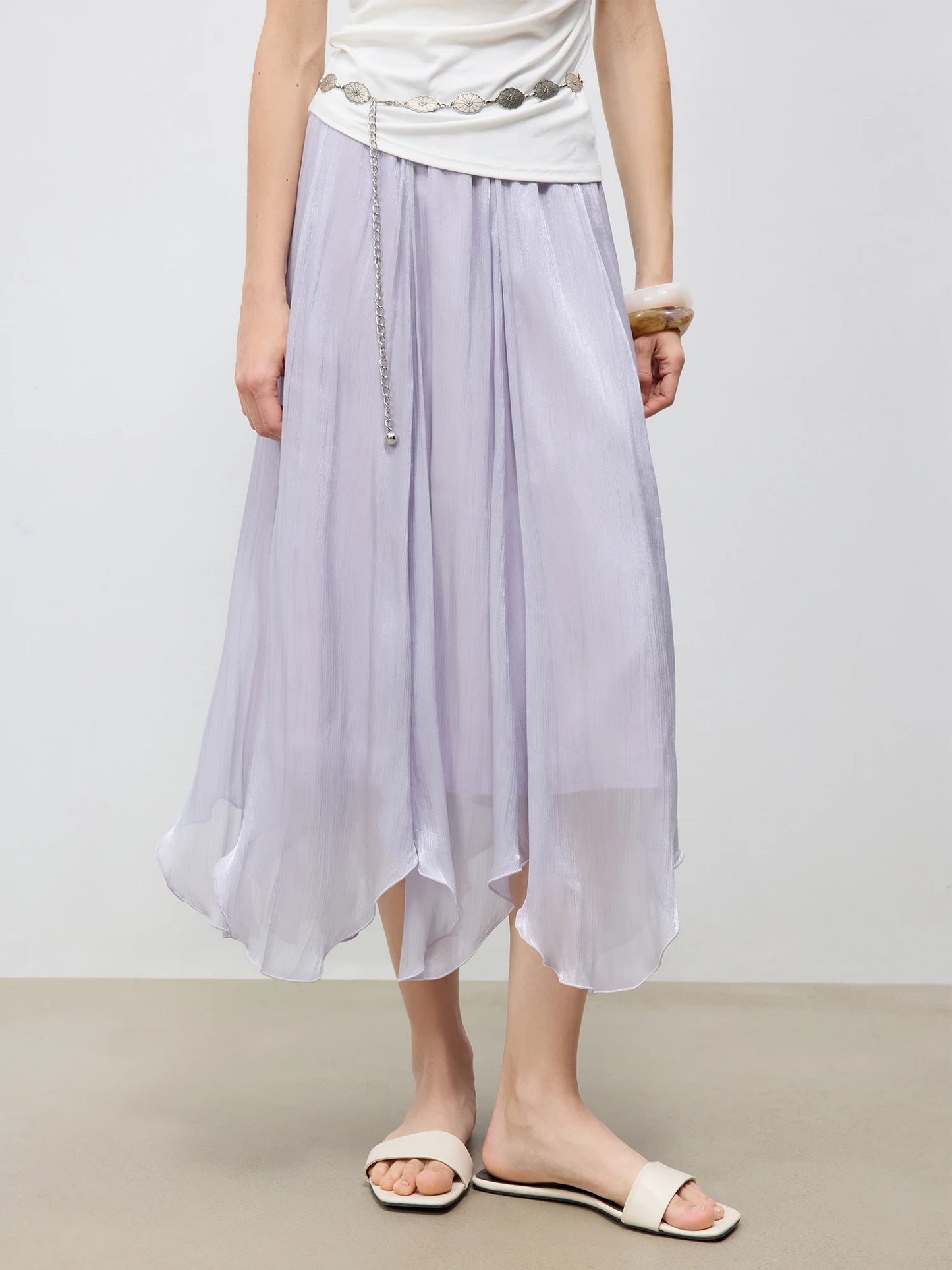 Glossy Tulle Petal A-Line Skirt