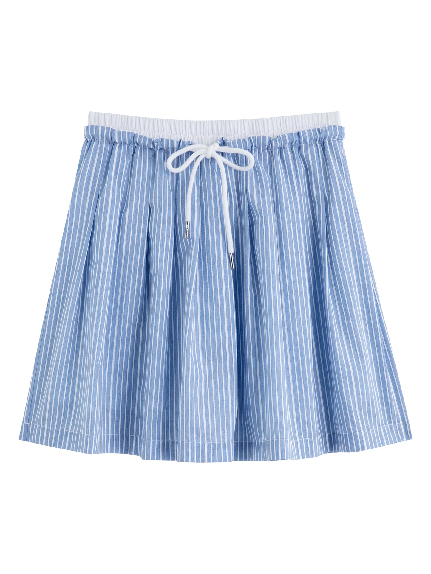 Blue Striped Pleated Mini Skirt