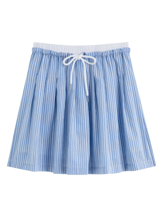 Blue Striped Pleated Mini Skirt
