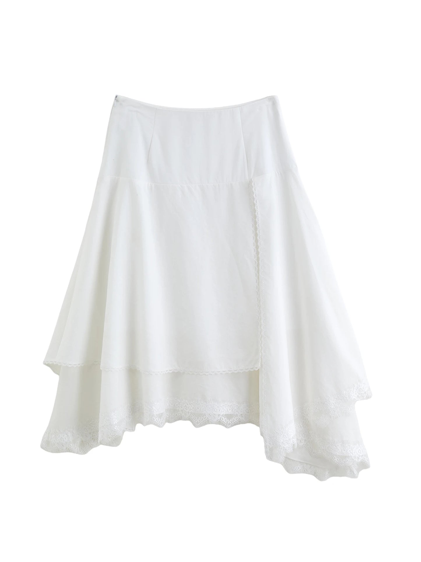 Tan Lace Print Asymmetric Skirt