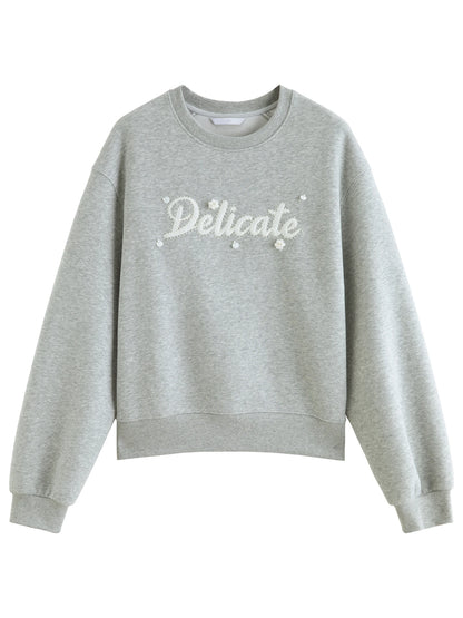Gray Embroidered Crew Neck Sweatshirt