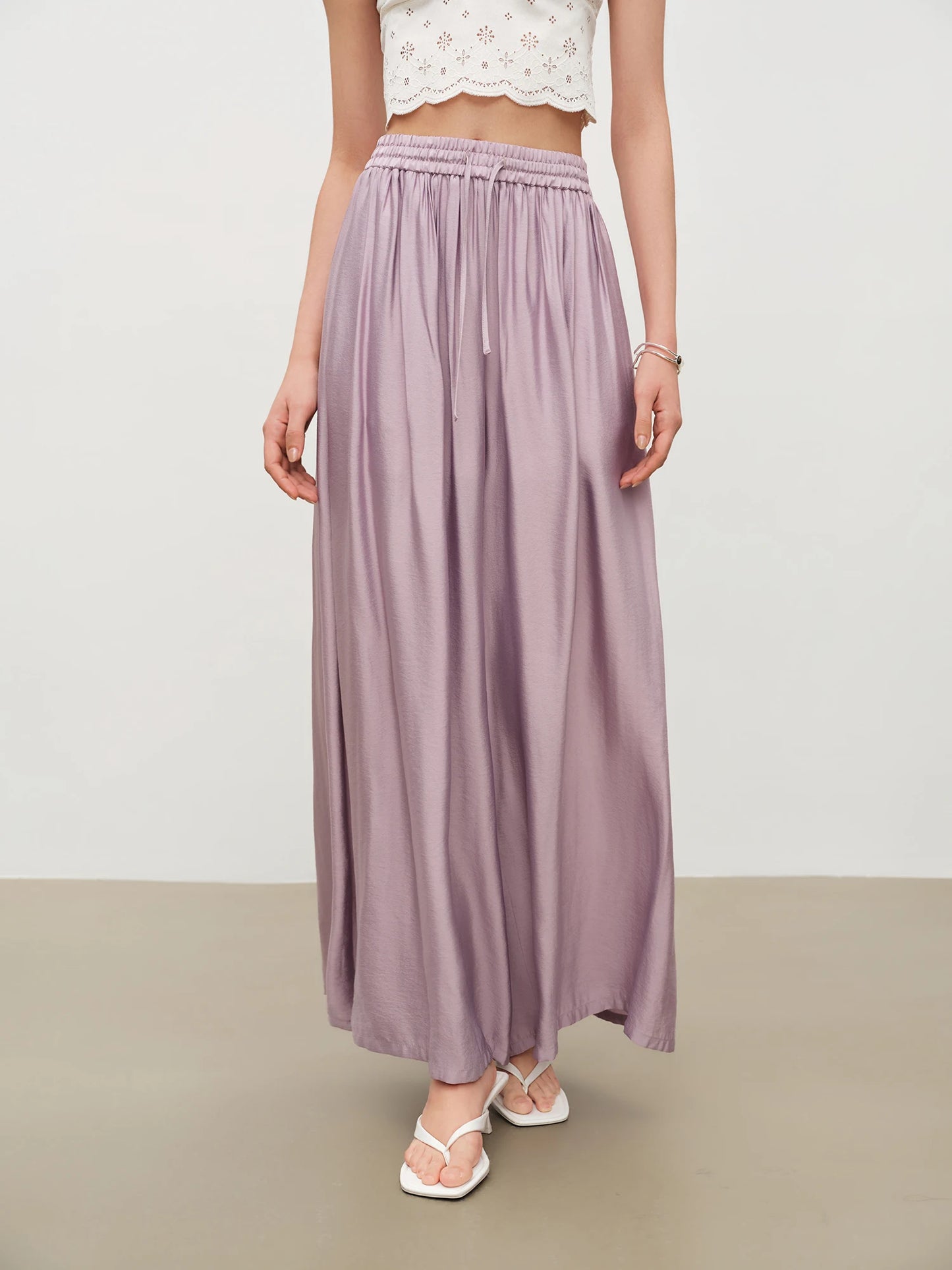 Ivory Drawstring Wide Leg Culottes