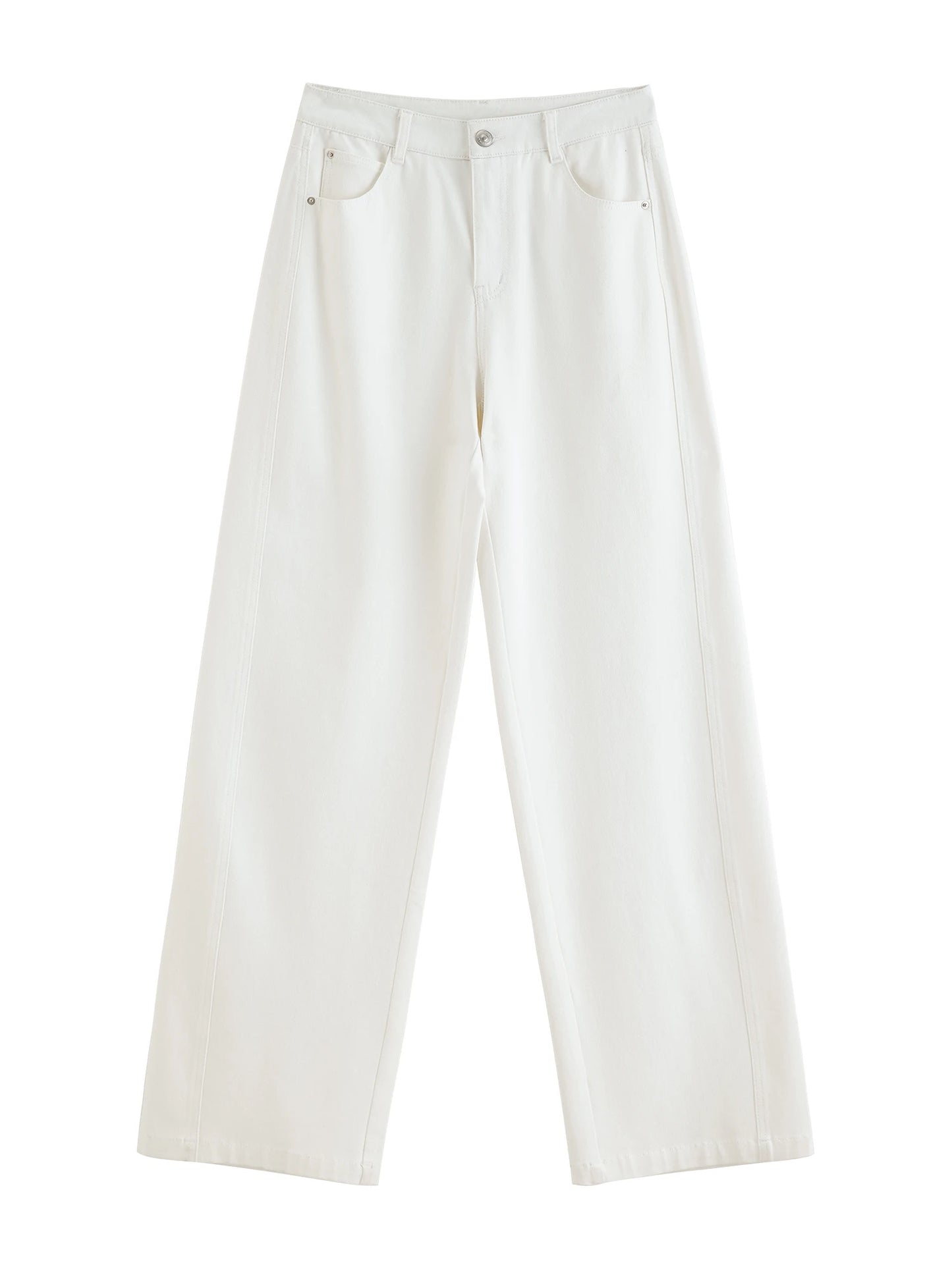 Ivory Textured Straight Leg Pants