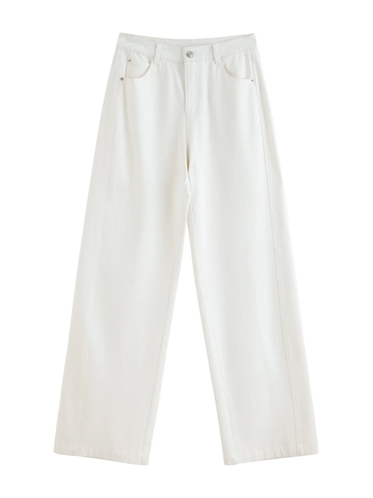Ivory Textured Straight Leg Pants