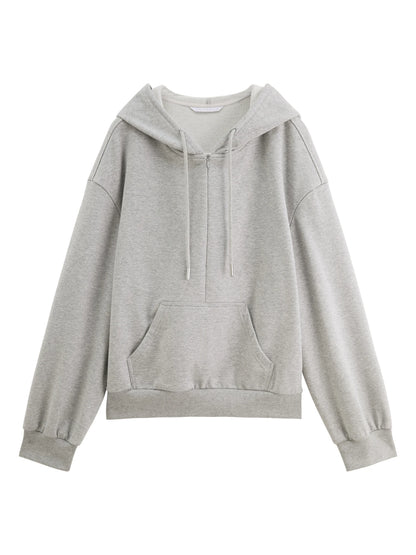 Brown Layered Collar Hooded Sweatshirt