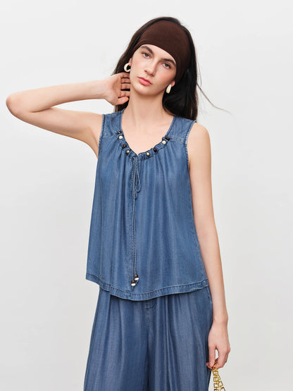 Blue Sleeveless Wide Leg Set