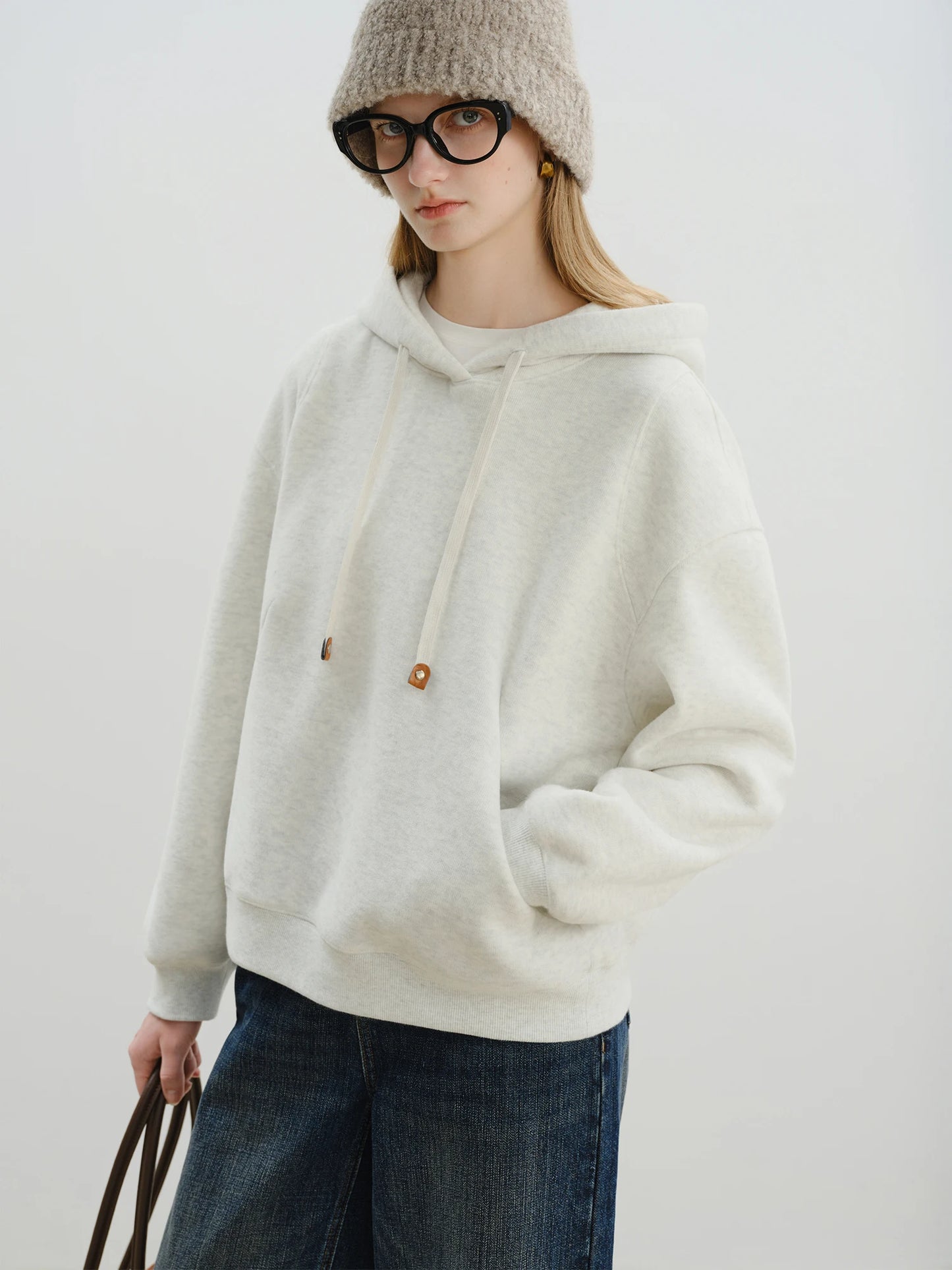 Beige Drawstring Pullover Hoodie