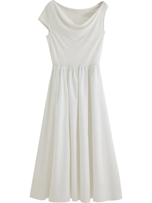 White Draped Off Shoulder Dress