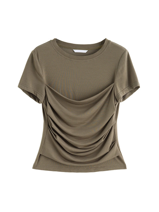 Olive Draped Short Sleeve Top
