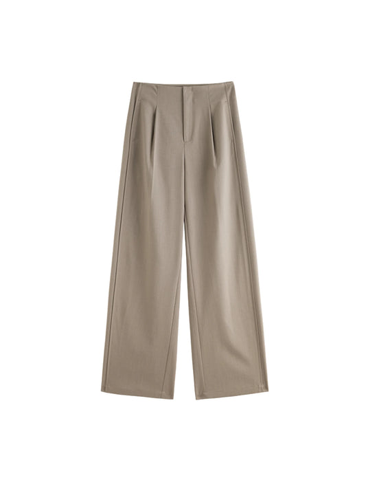 Khaki Double Seam Wide Leg Pants