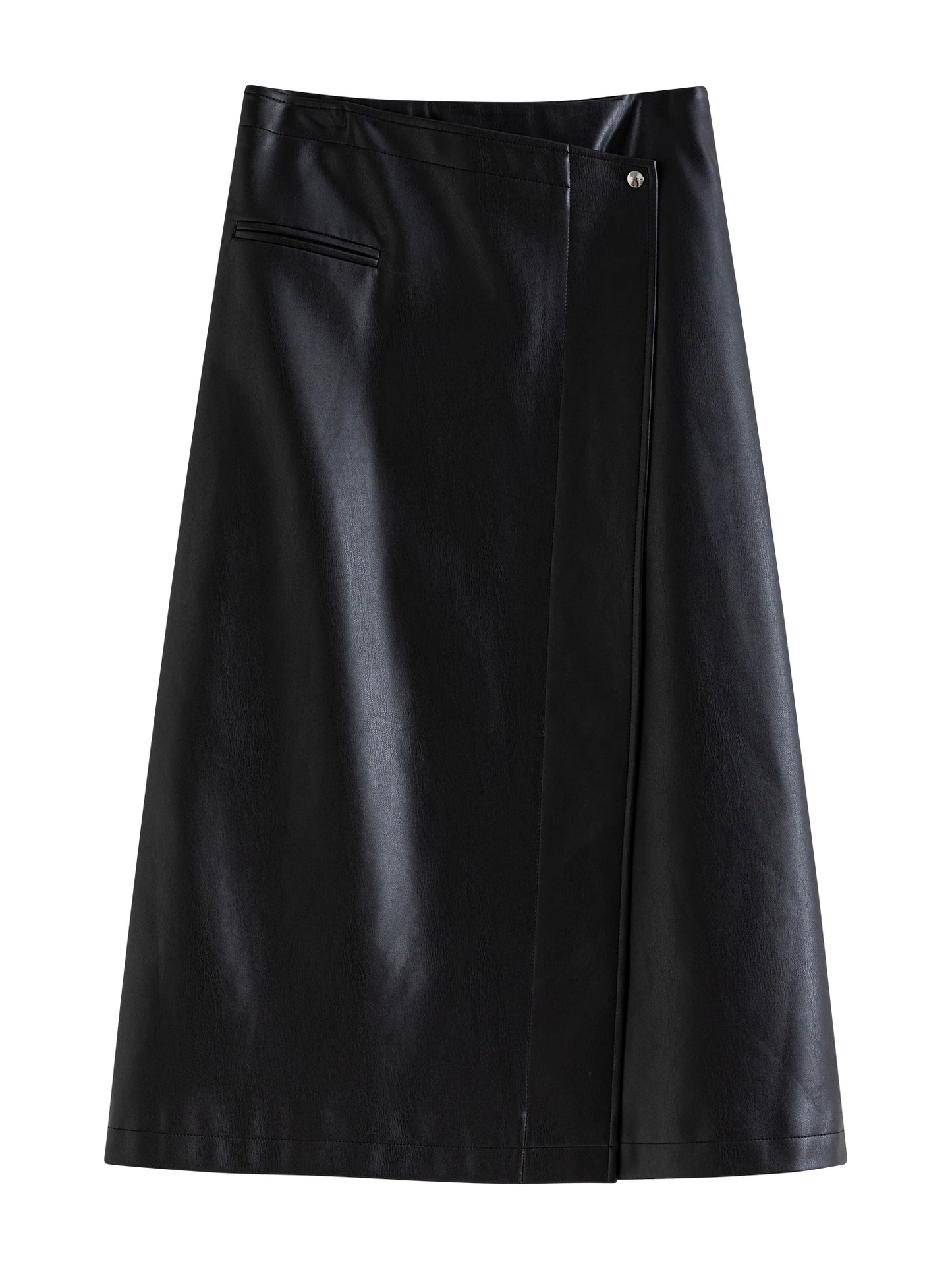 Black Faux Leather Wrap Skirt