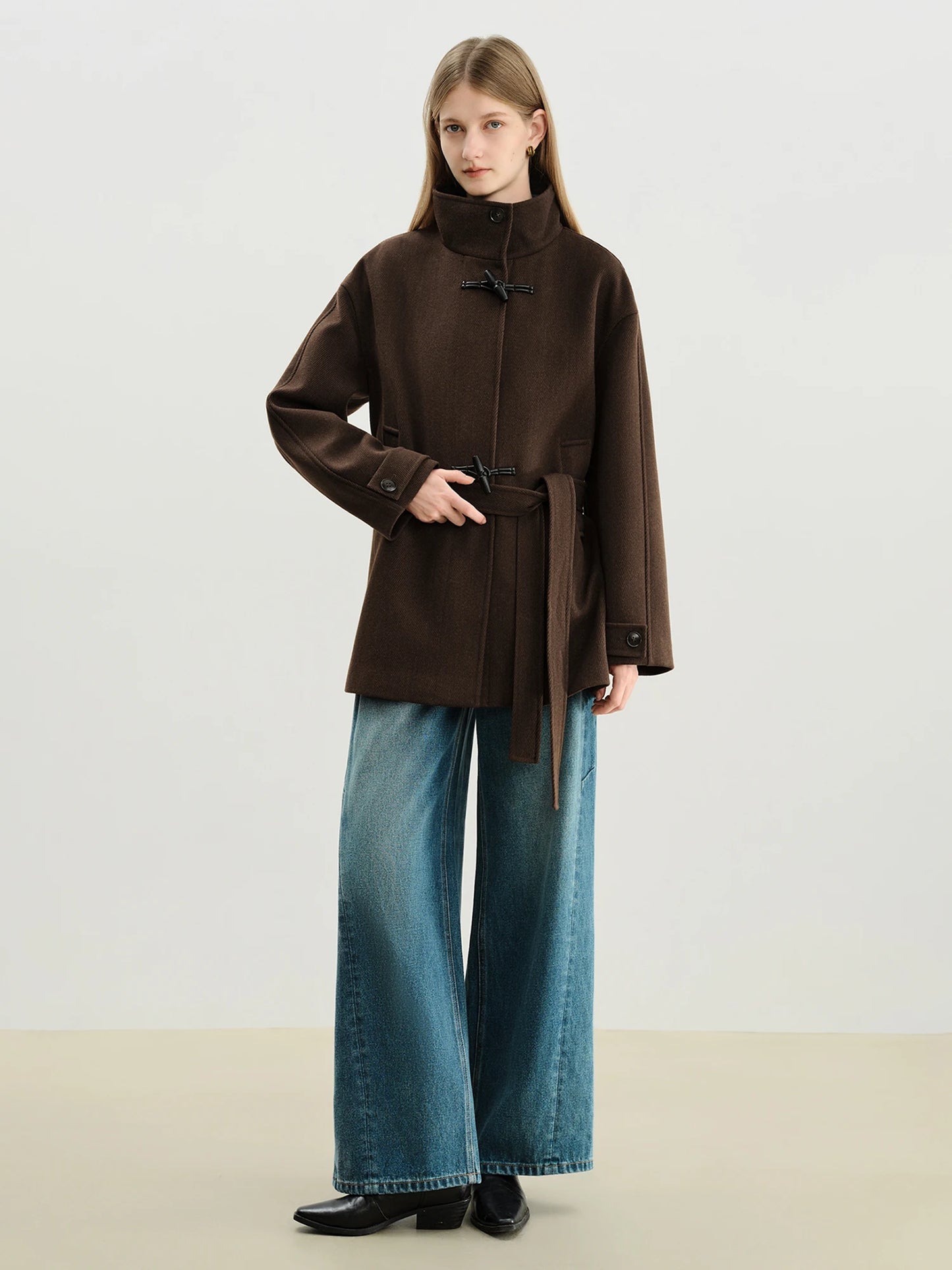 Brown Toggle Belted Coat