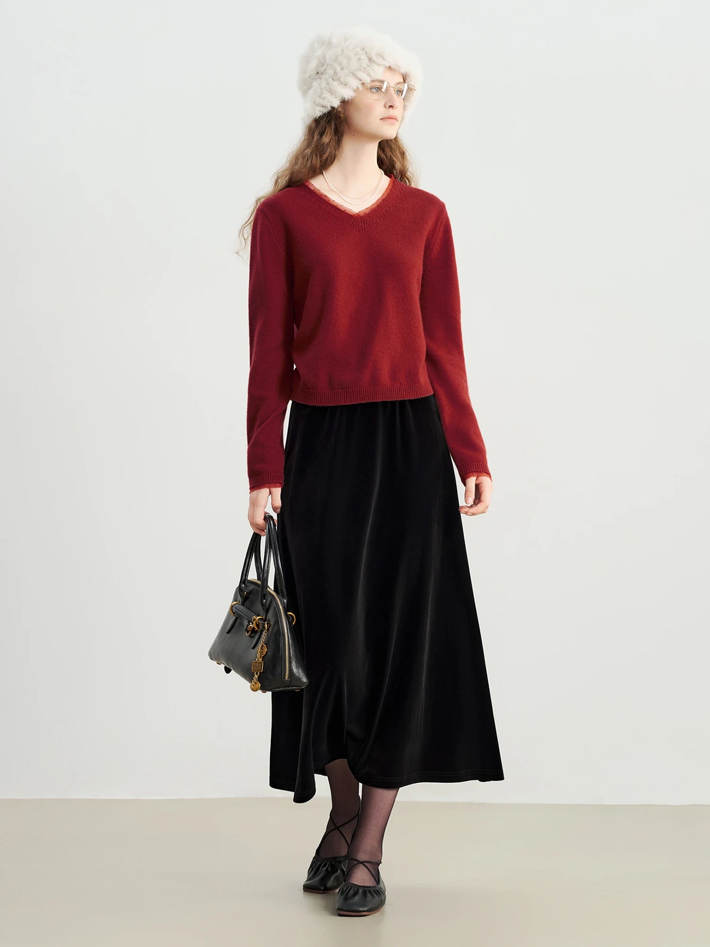 Red V-Neck Knit Sweater