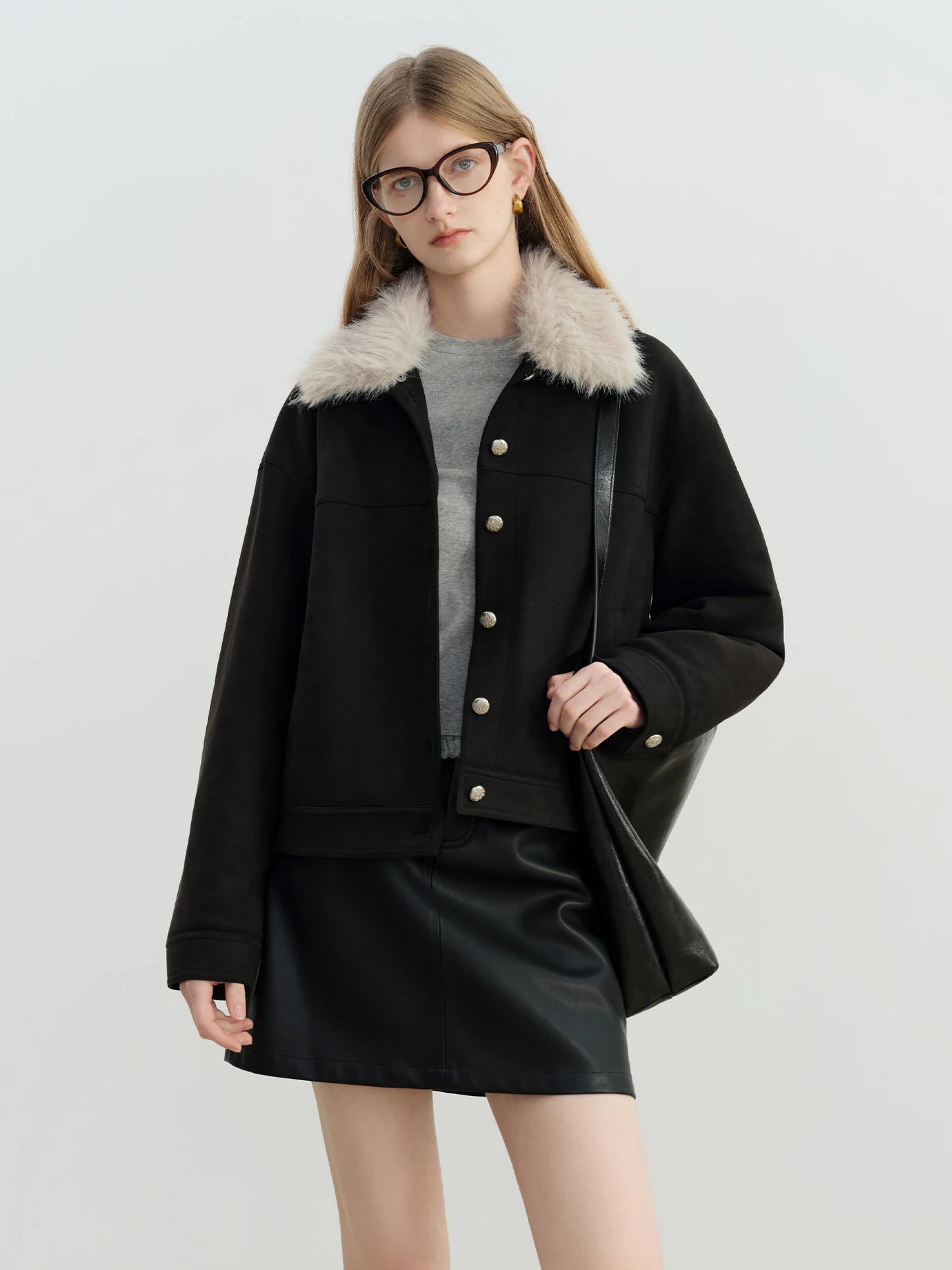 Black Faux Fur Collar Jacket