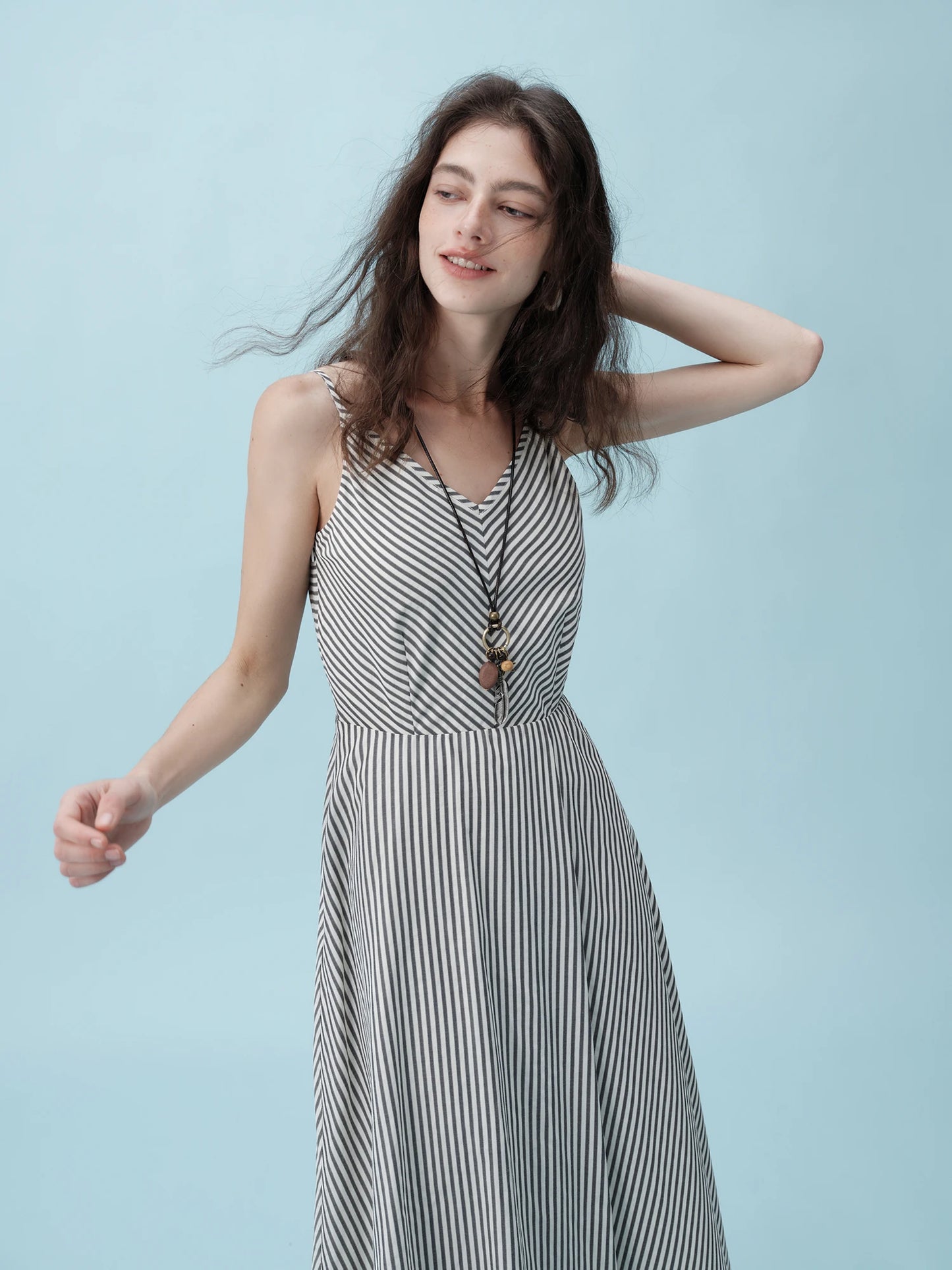 Striped Slim Strap Midi Dress