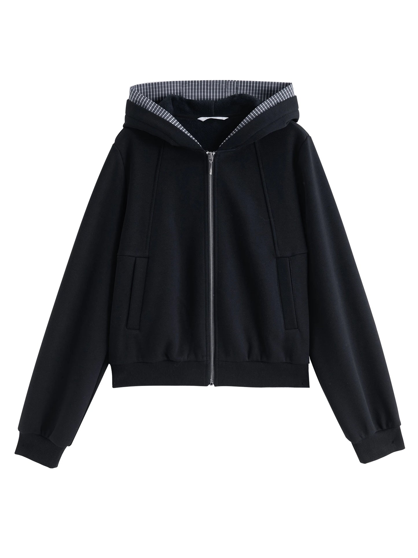Gray Contrast Lined Zip Hoodie