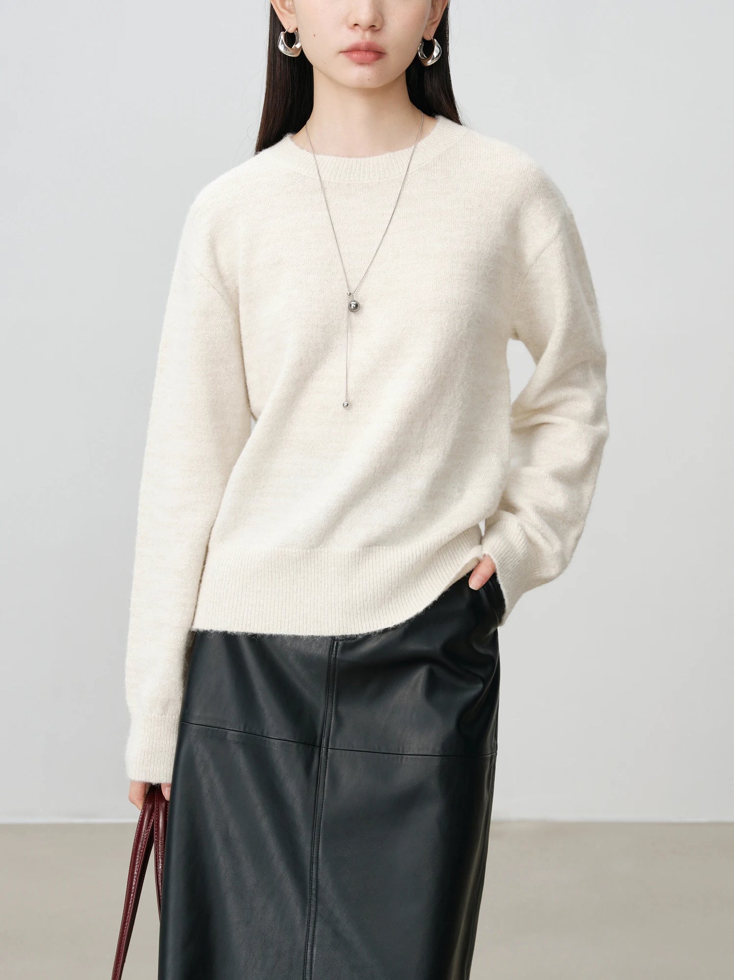 Grey Drop Shoulder Crew Sweater