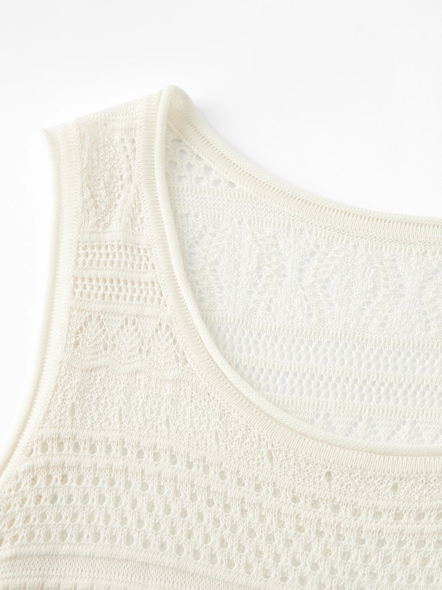 Cream Knit Sleeveless Midi Dress