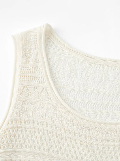 Cream Knit Sleeveless Midi Dress