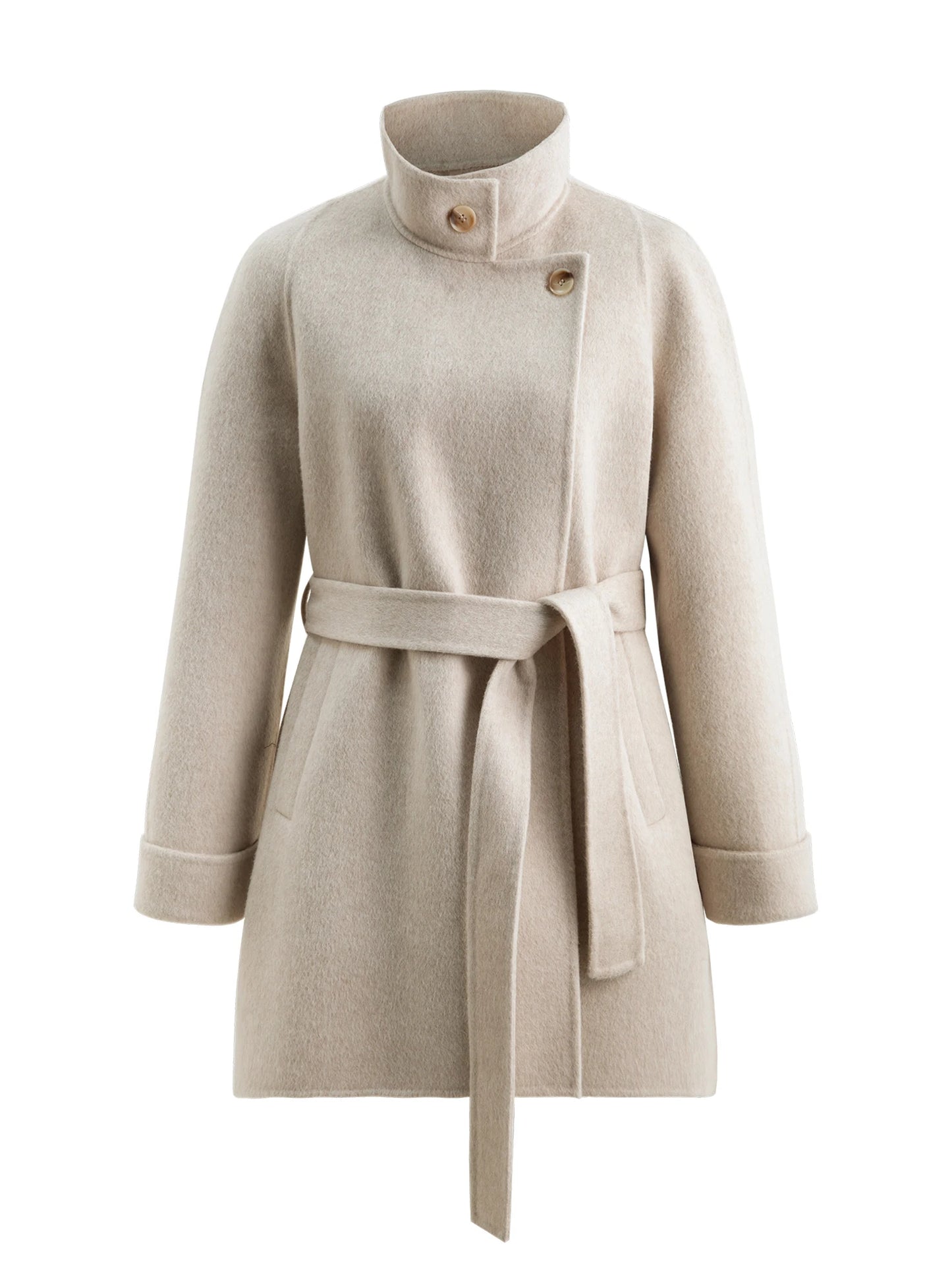Grey Lace-Up Short Wool Coat