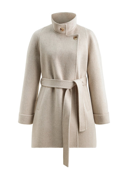 Grey Lace-Up Short Wool Coat