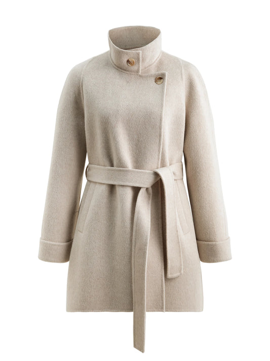 Grey Lace-Up Short Wool Coat