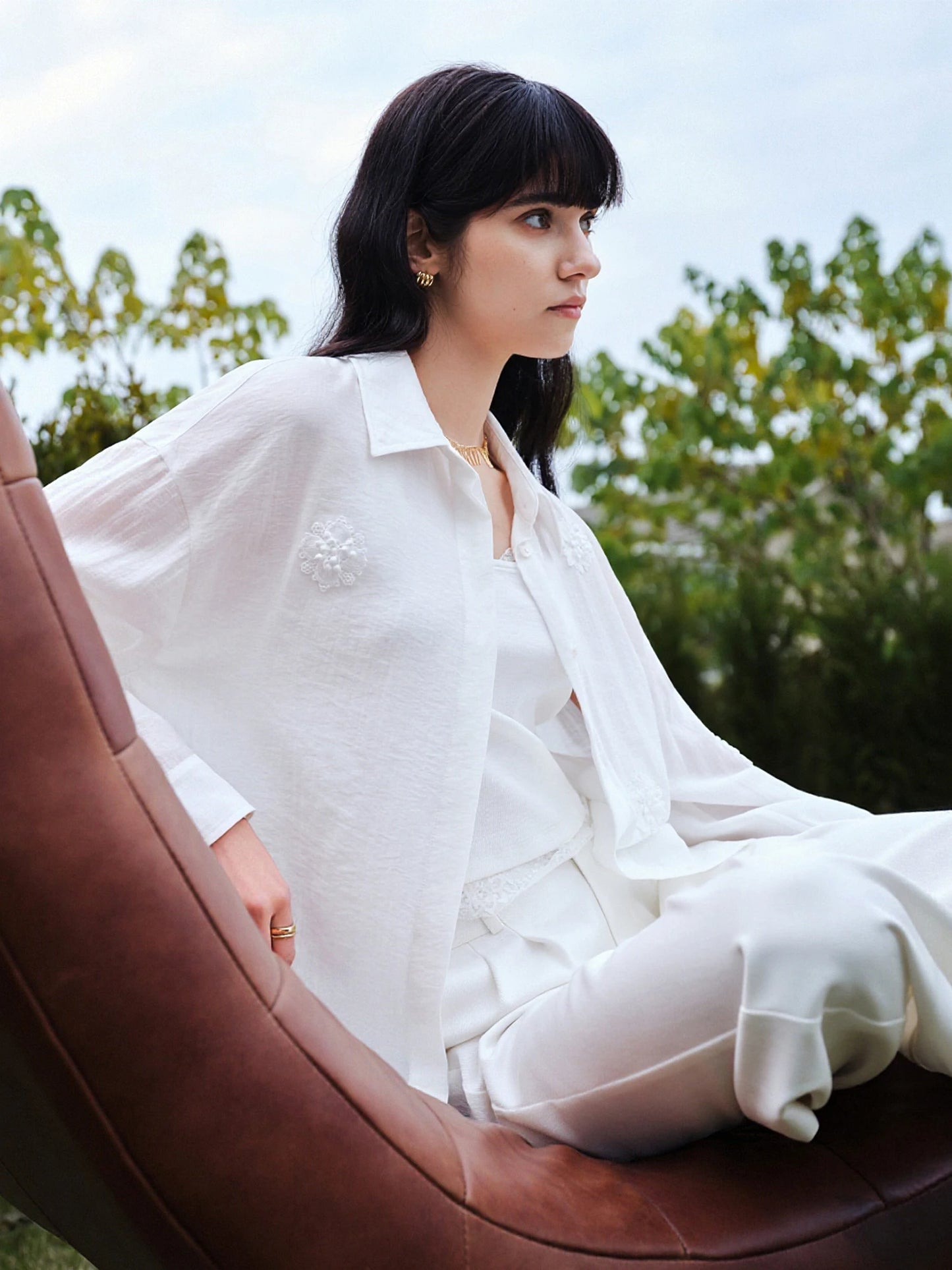 White Embroidered Linen Shirt