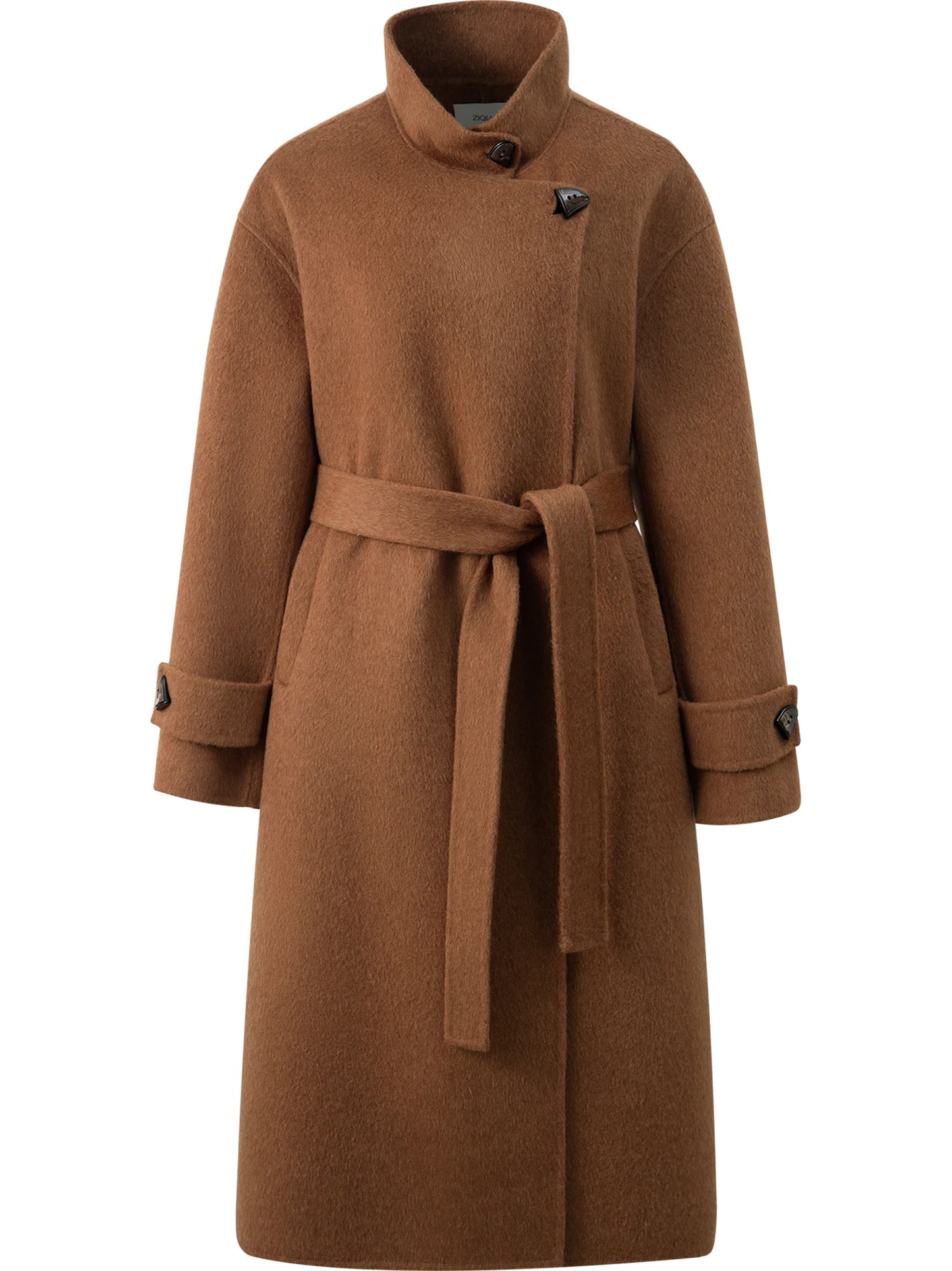 Grey Lace-Up Short Wool Coat