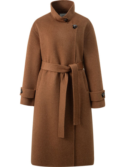 Grey Lace-Up Short Wool Coat